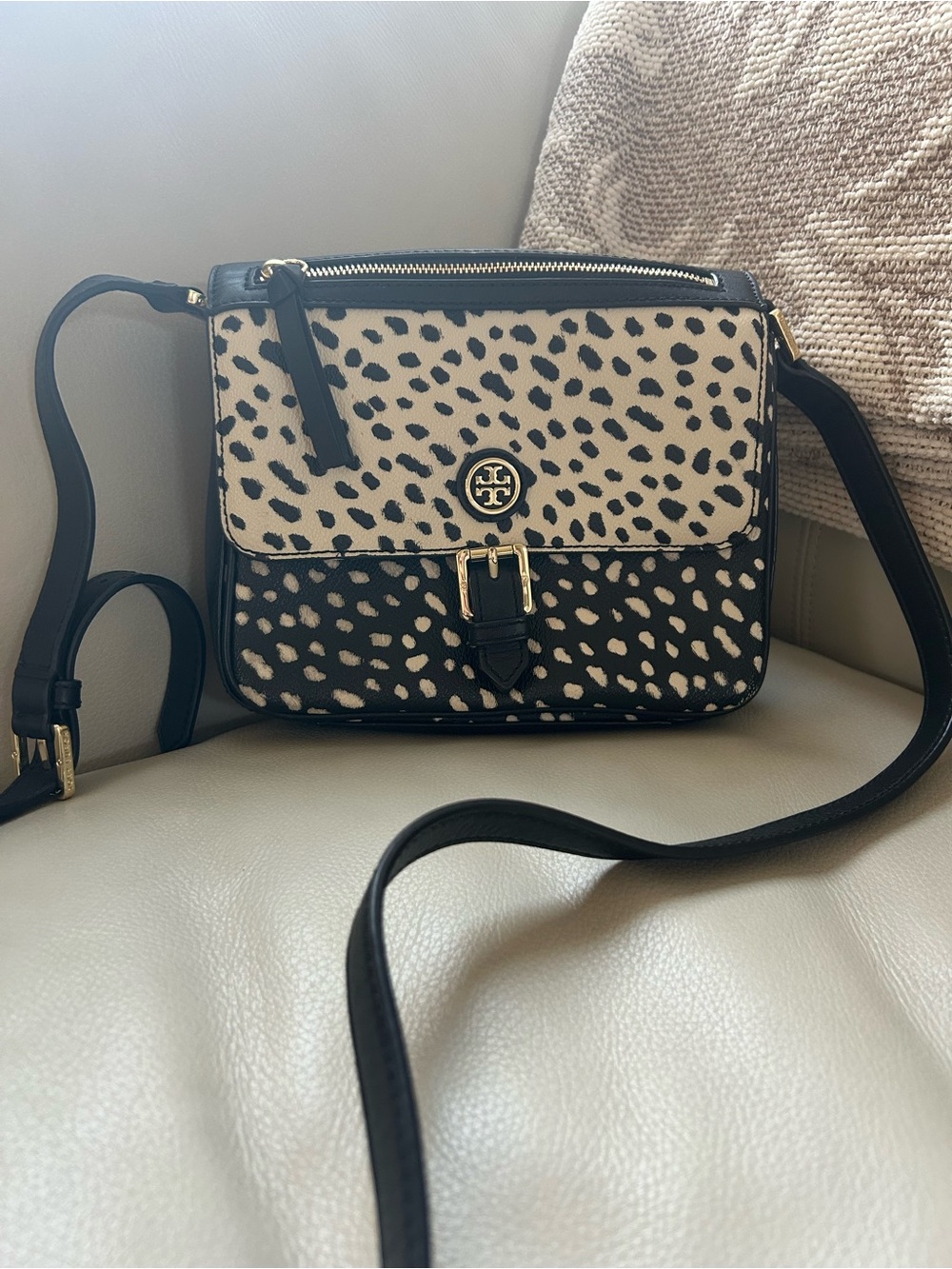 Tory Burch Animal Print Crossbody Bag - Black & Cream